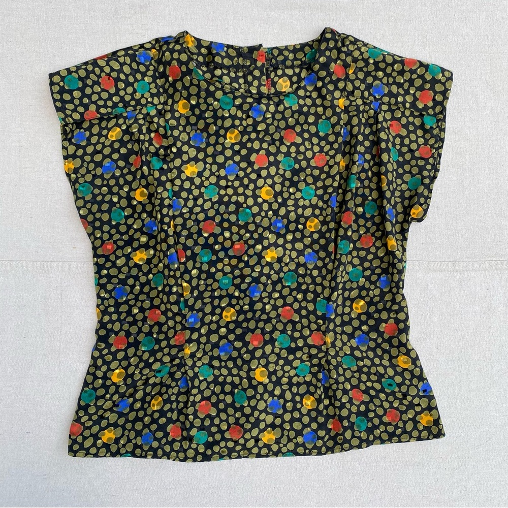 Vintage 1980s Disco Dressy Embossed Silky Short Sleeve Blouse